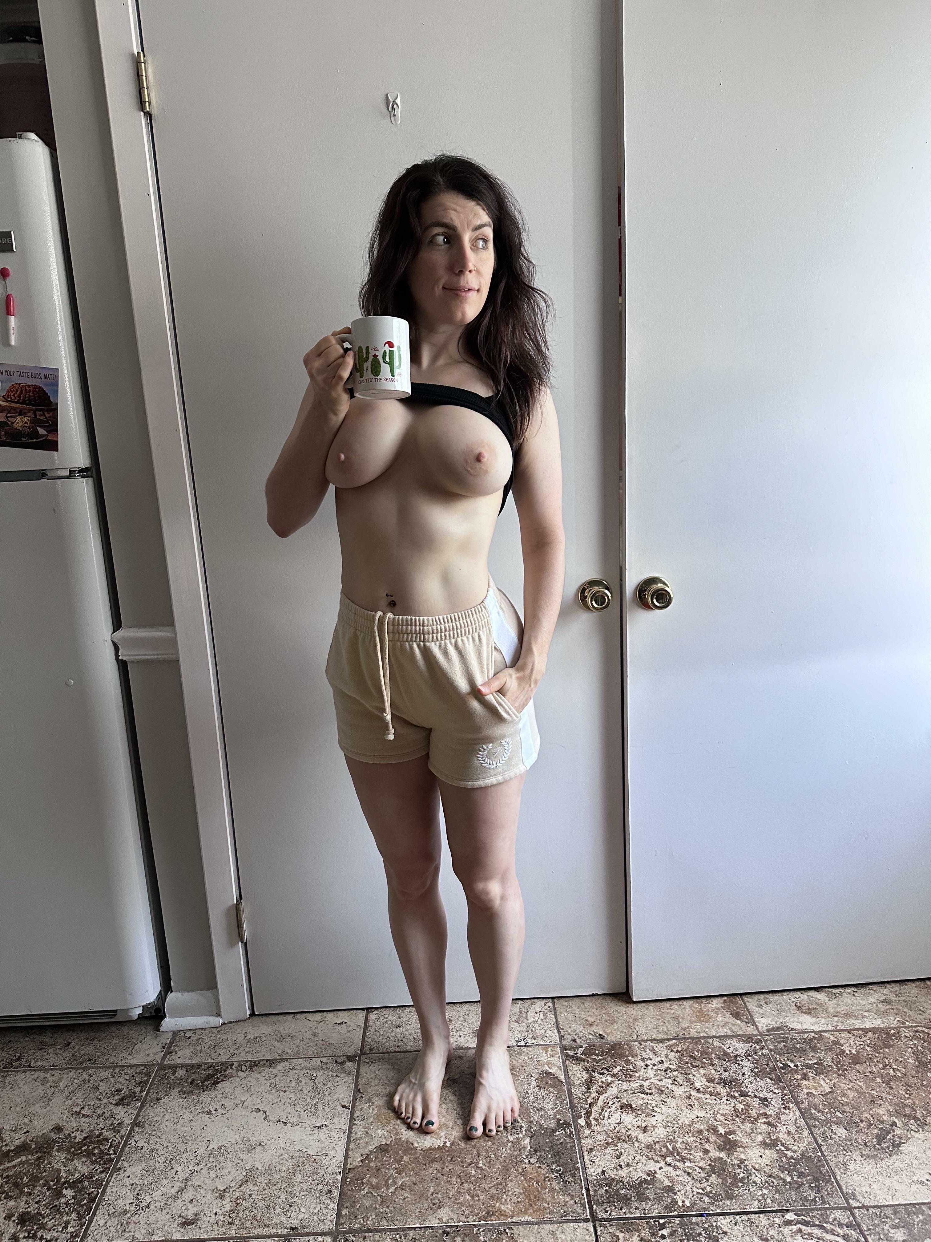 Just me drinking my morning coffee showing my neighbor my tits ??
