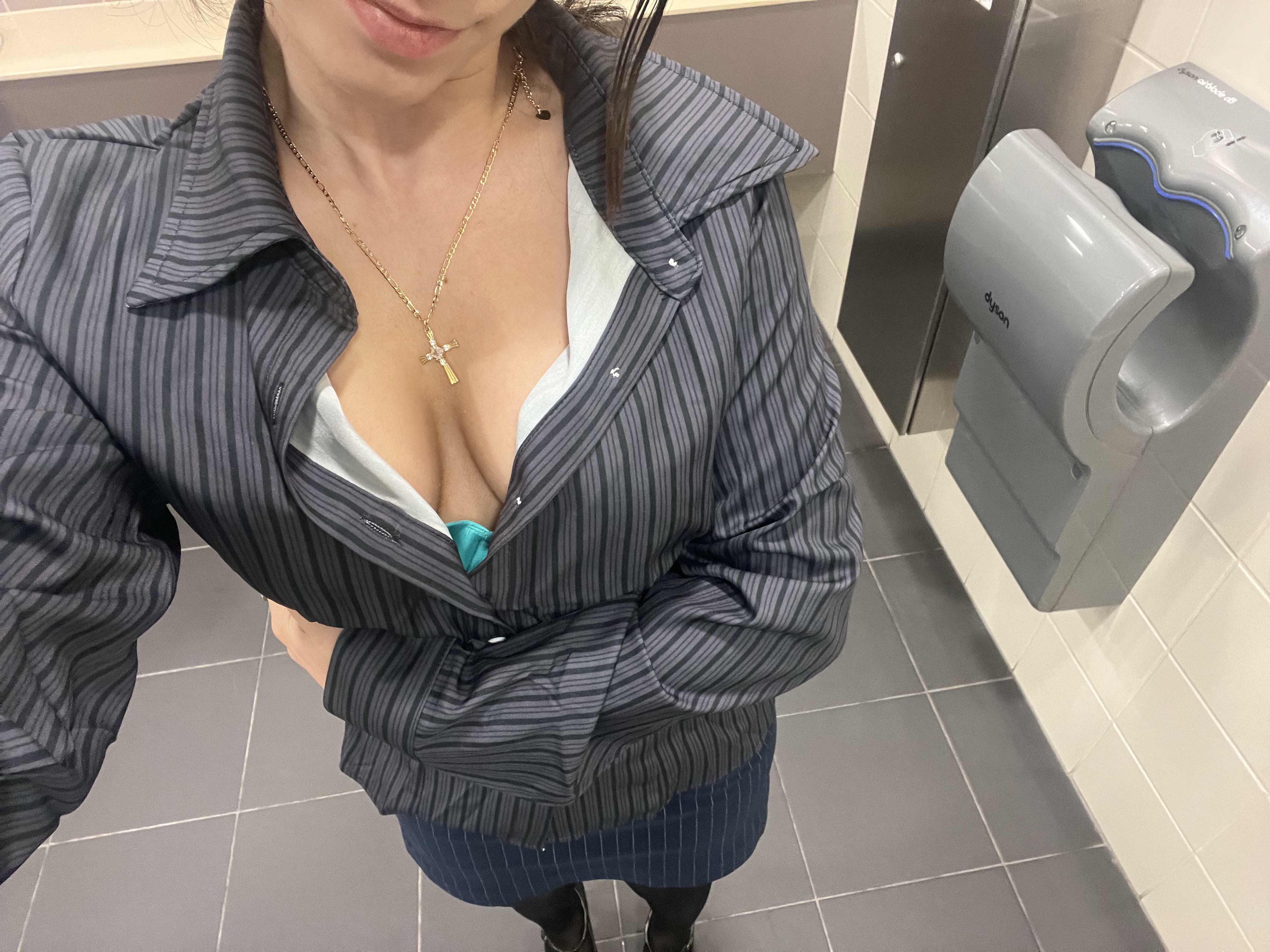 Blue bra peaking out