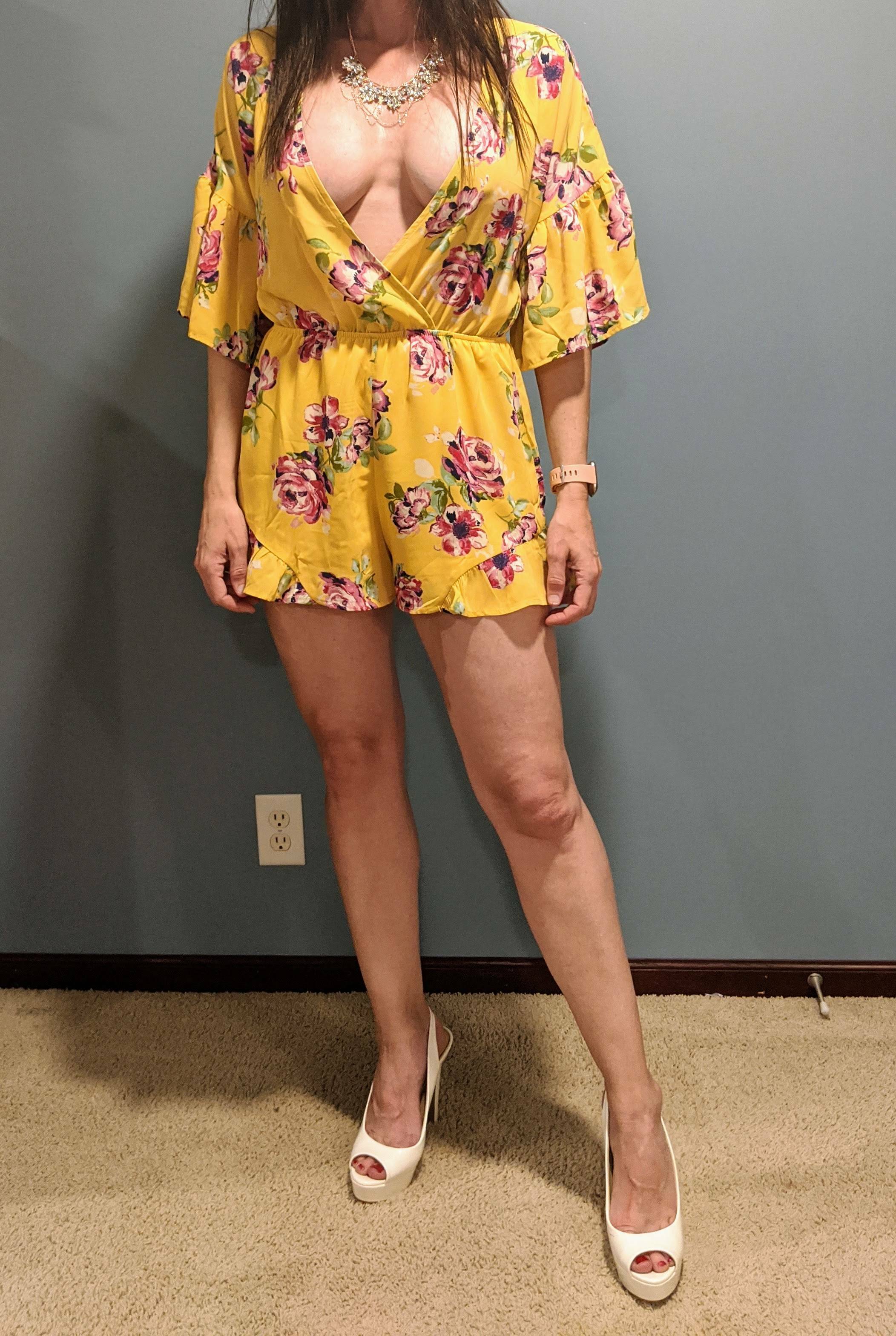 Wife's cleavage in her new romper, thoughts??