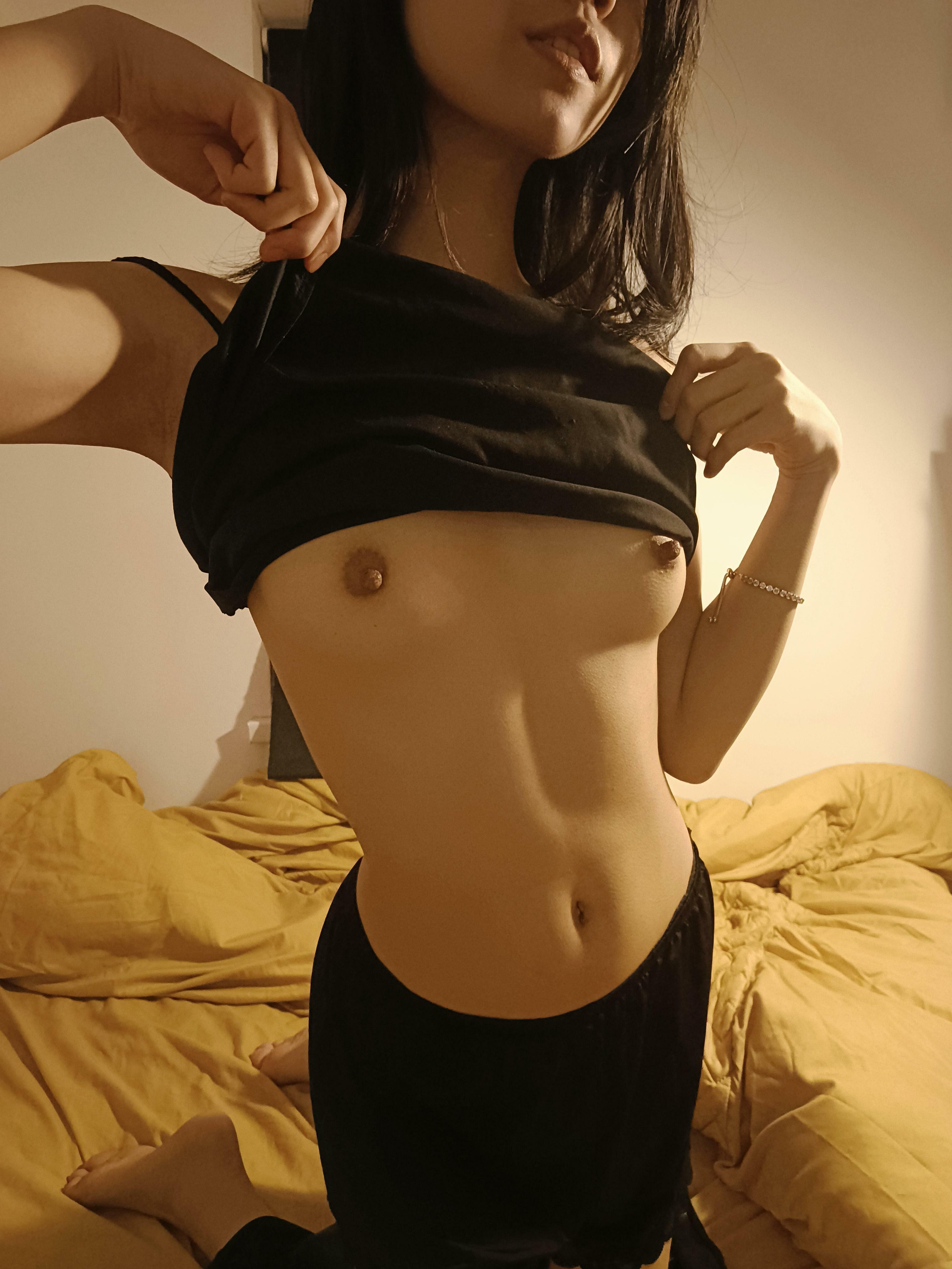 Would you lick my nipples or stomach first?