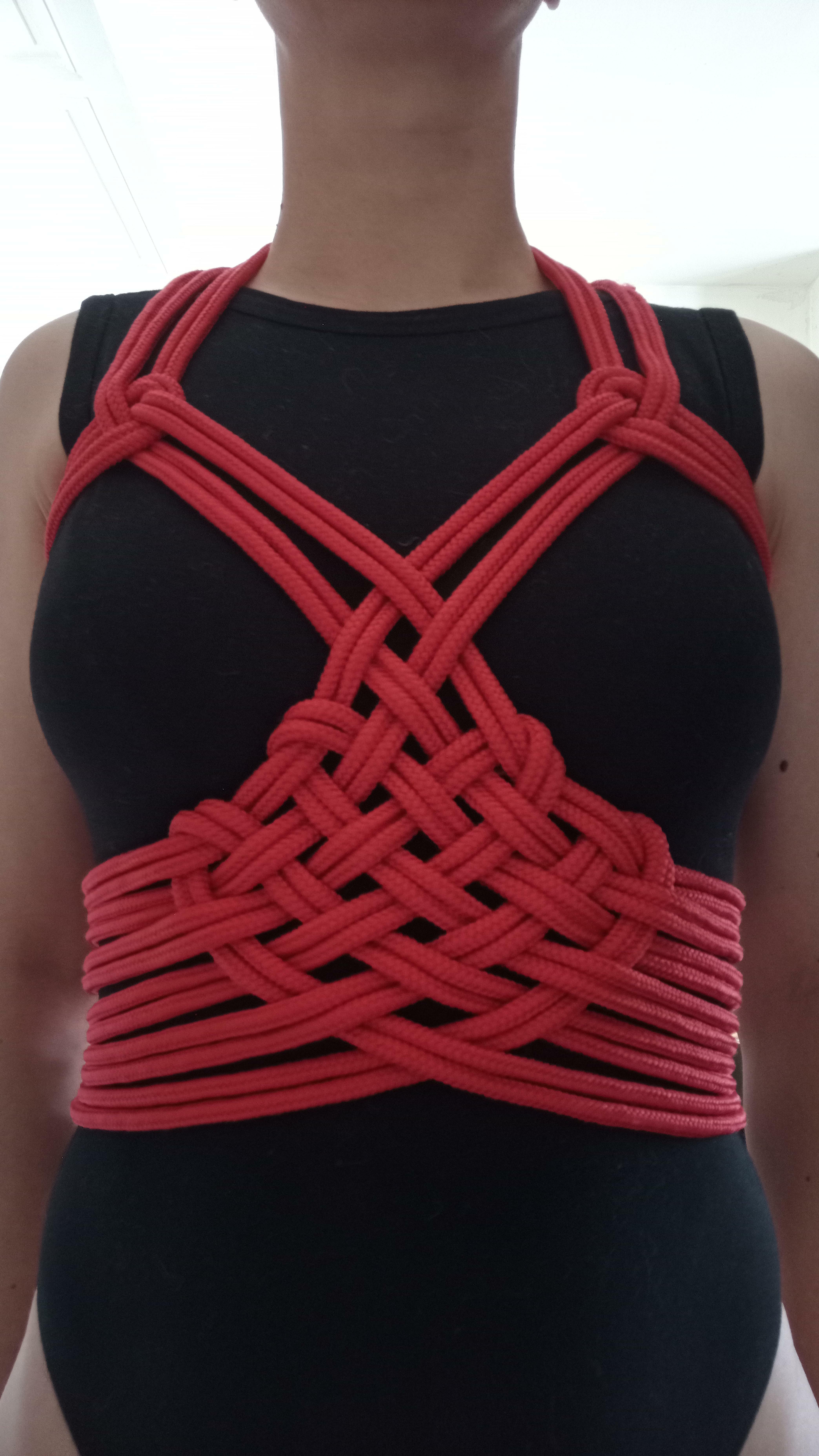 Self tied heart weave harness.