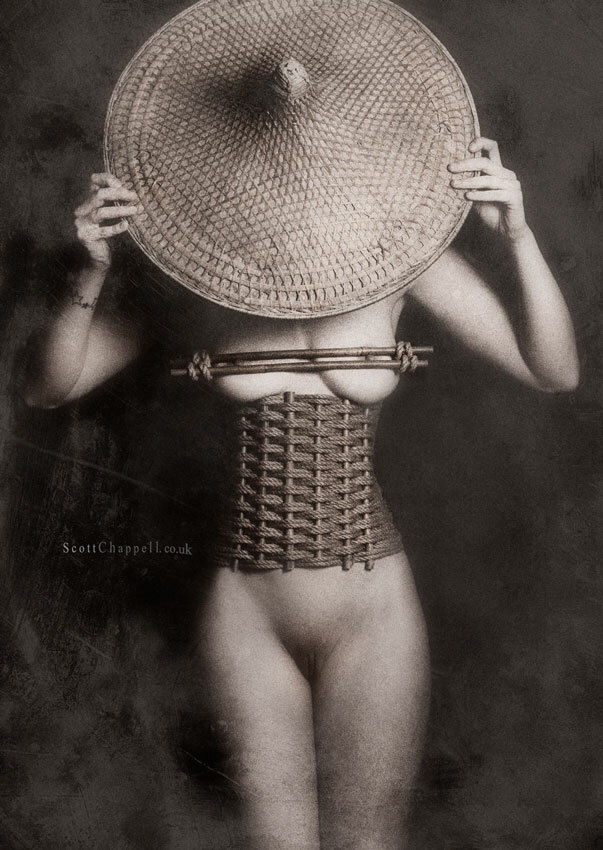 Rope and bamboo corset and bamboo nipple clamps. Image is of myself! Taken by Scott Chappell