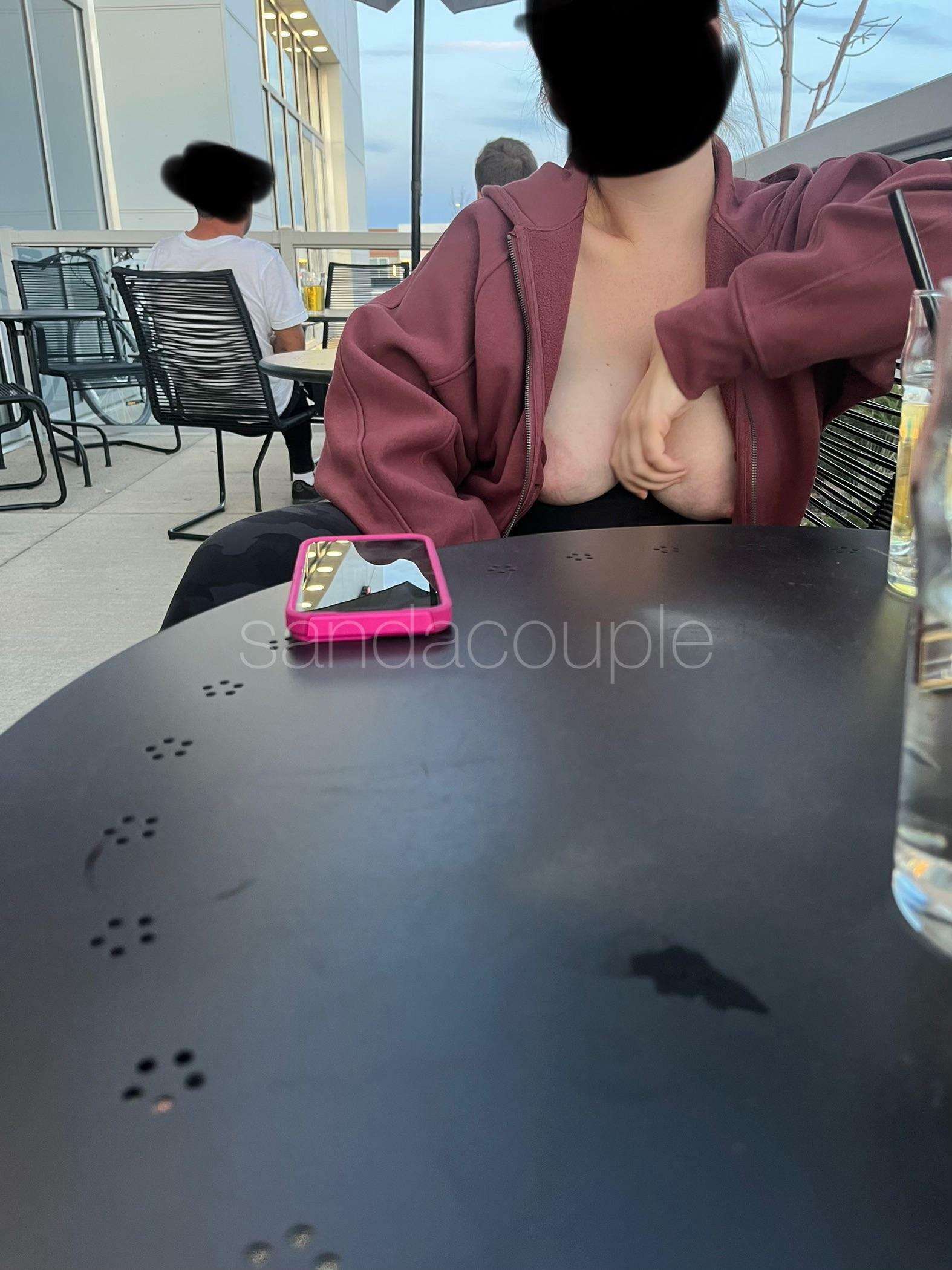 Titties out at the bar, should I turn around and show them?