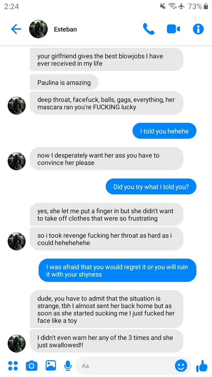 I convinced my girlfriend to give a friend of mine a blowjob, she wasnt sure but she owed me one, he was so nervous and incredulous that he almost ruined it.. image image