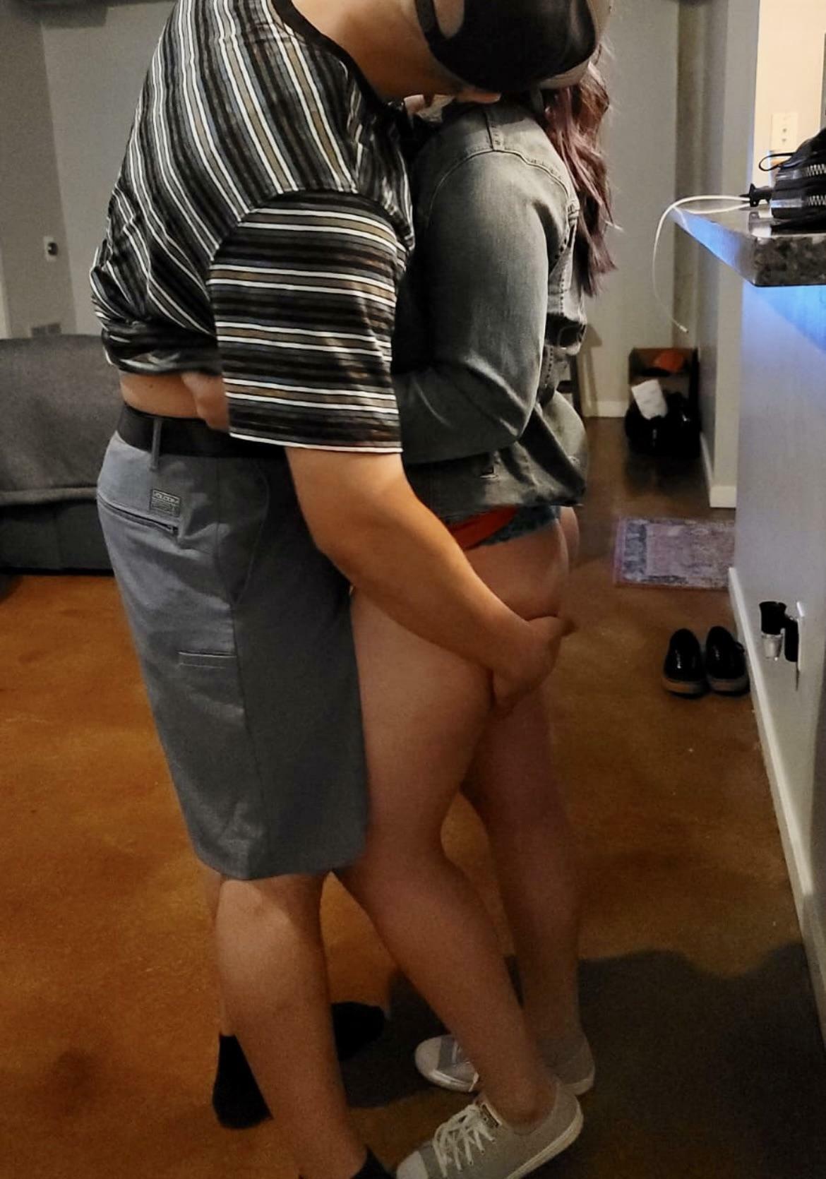 Our friend has quite the handful on my Ass ? , my husband was so turned on when he lifted up my dress