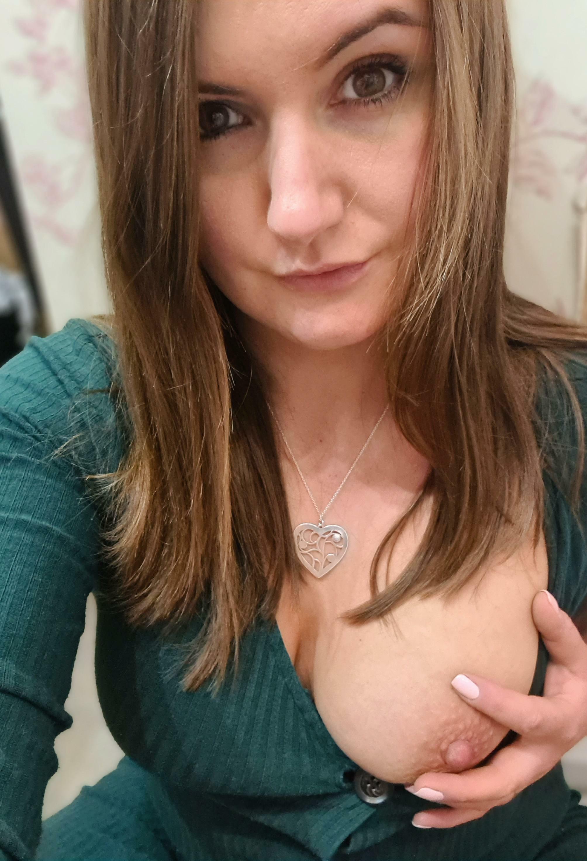 Hiding behind front counter, boob in hand. Why not?