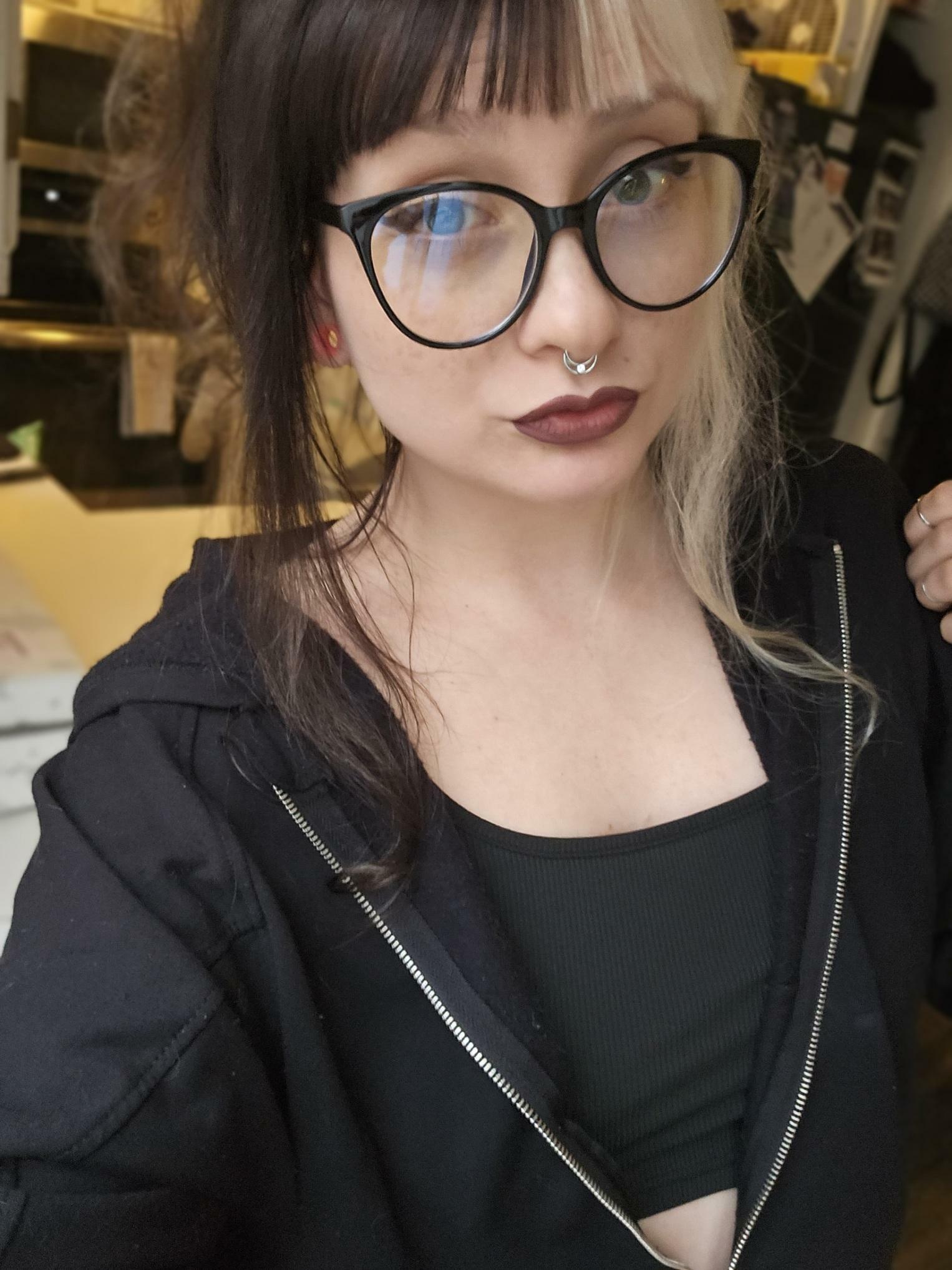 I feel like dark lipstick always looks better with glasses