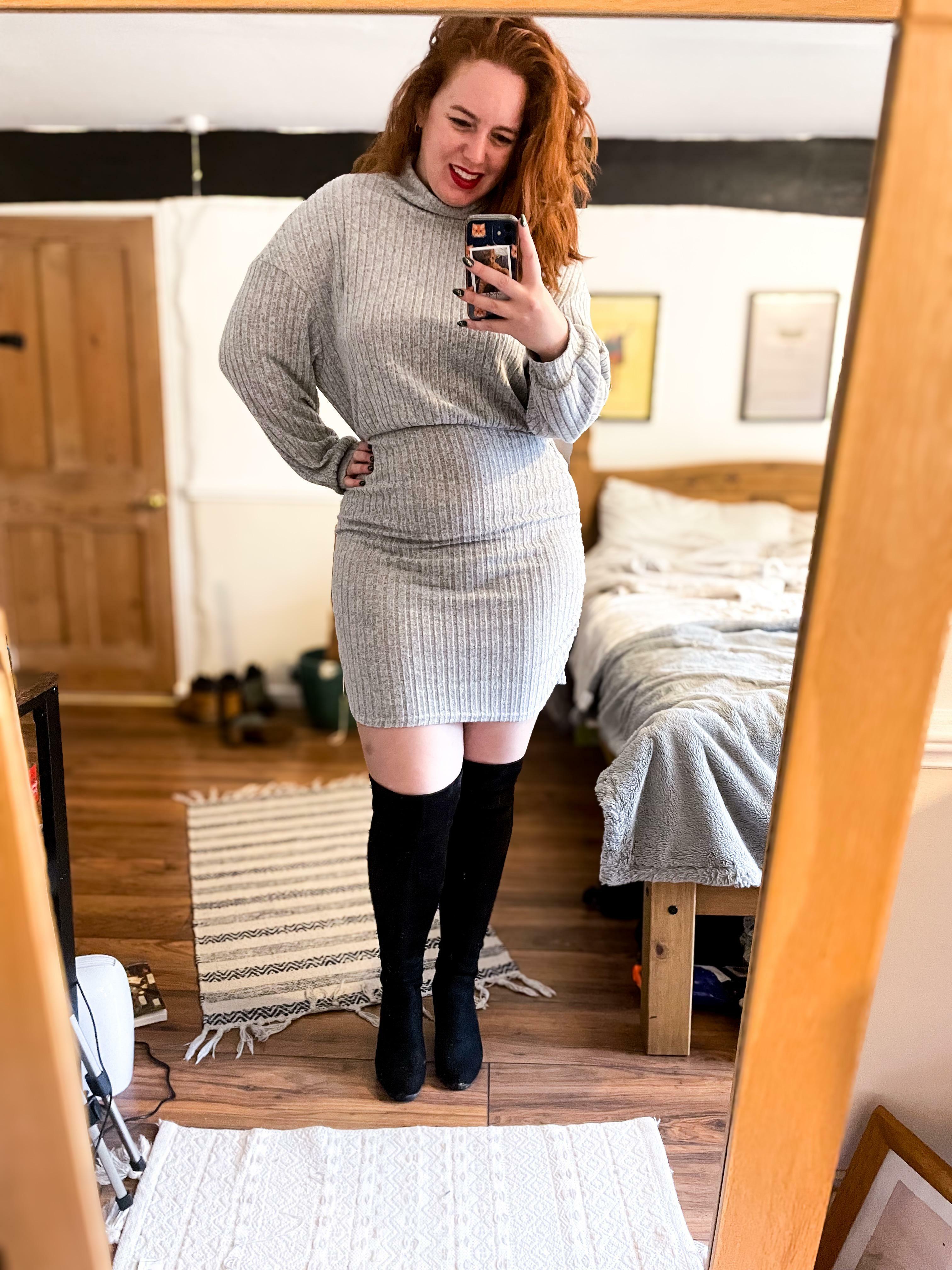 Cable knit dresses and boots