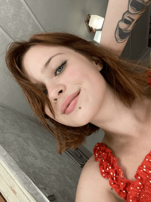 Small redhead in red top ? I hope I'm still pretty without makeup