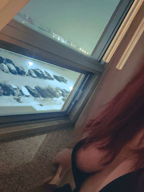 At the hostel window