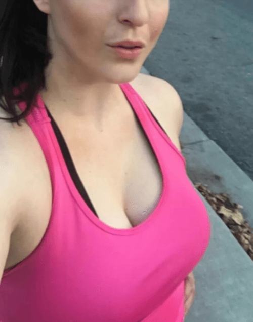 Just a hint of cleavage from my morning run. What do you think?