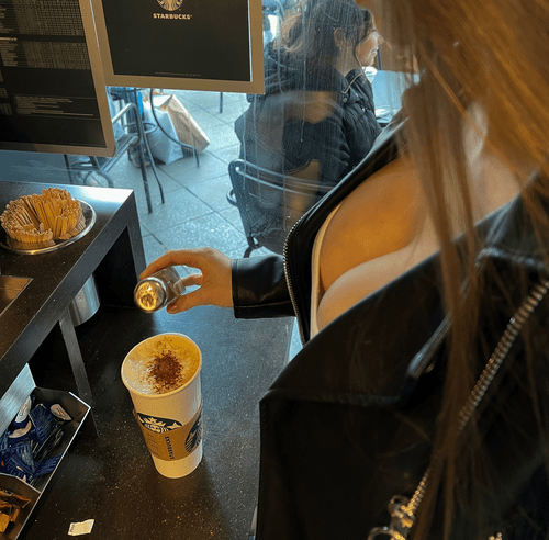 How do you like my cleavage at Starbucks? (F19)