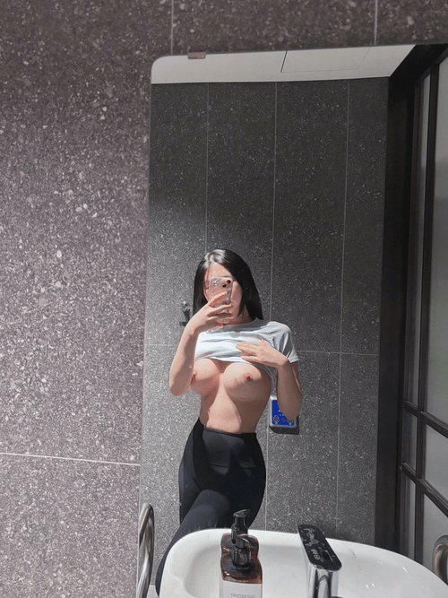 Playing with my tits in workplace restroom?