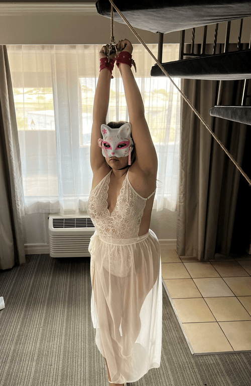 I got strung up and left in front of see through blinds at our hotel