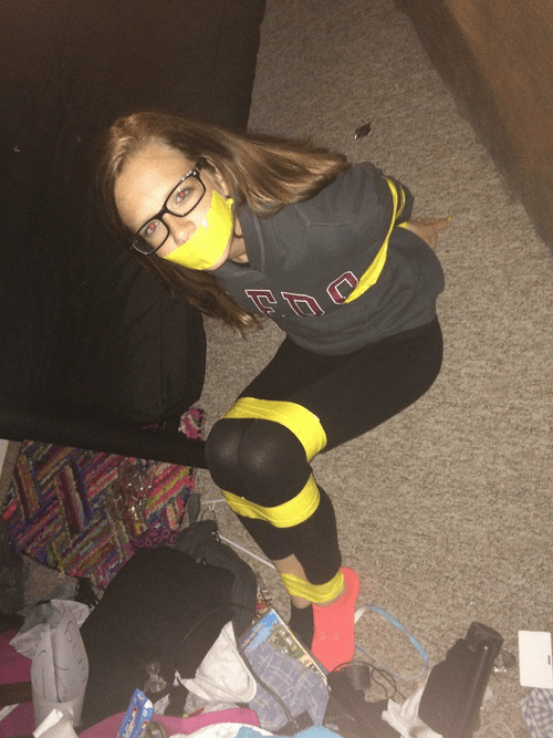 Hot yellow tape bondage