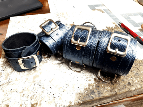 A pair of cuff I just finished, made of some amazing leather :) can't wait to see how they hold up.