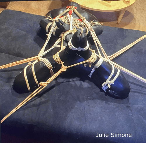 A strict hogtie in Zentai suit (bondage makes)