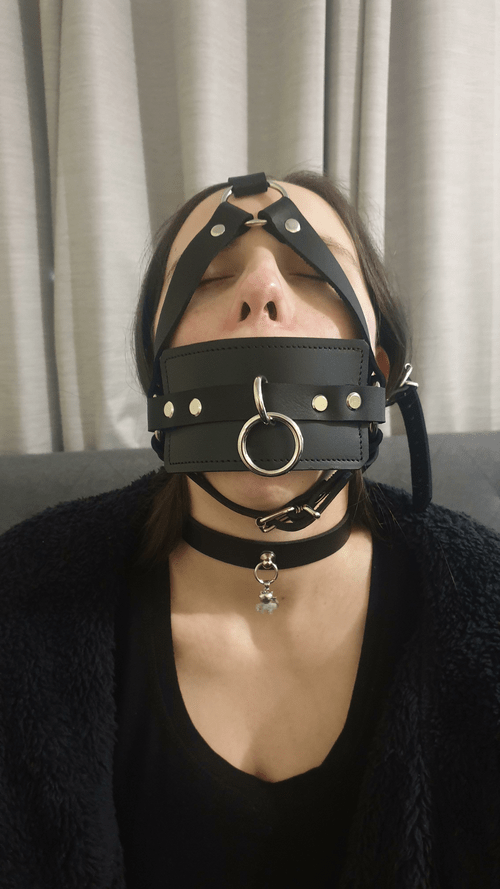 Good girls get presents!! New collar and mask. Mask is on loosely for non-verbal safeword training. Will post a video of her silently cumming in this tonight. Might also make her pee.