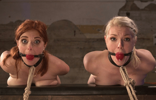 Two girls gagged and drooling