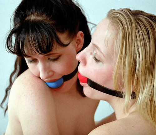 Blue and red ball gag