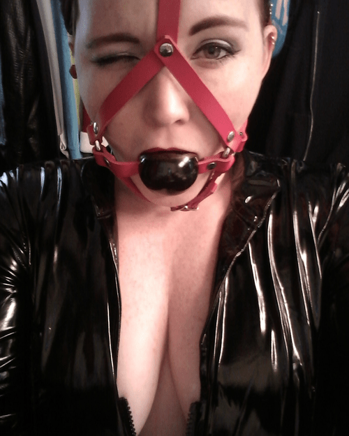 Face Harness/Ball Gag &amp; PVC Catsuit [crosspost]