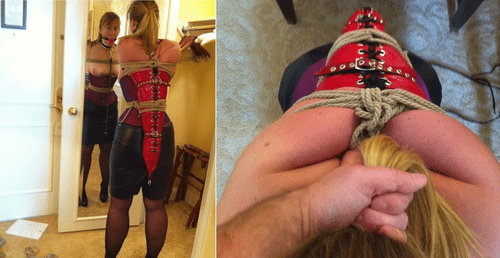 Considering the layered up perhaps even unnecessary rope bondage on an already VERY tight single glove. What do you think is the story behind both these two pictures?