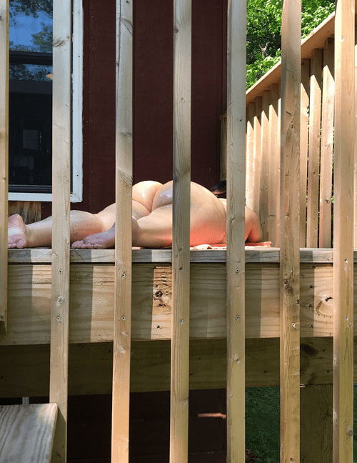 38 year old neighbor getting her tan in