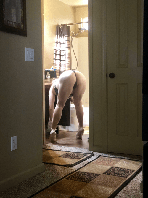 My gf had to clean the house in a thong after I lost a bet on the Rams game. While all my roommates were there.