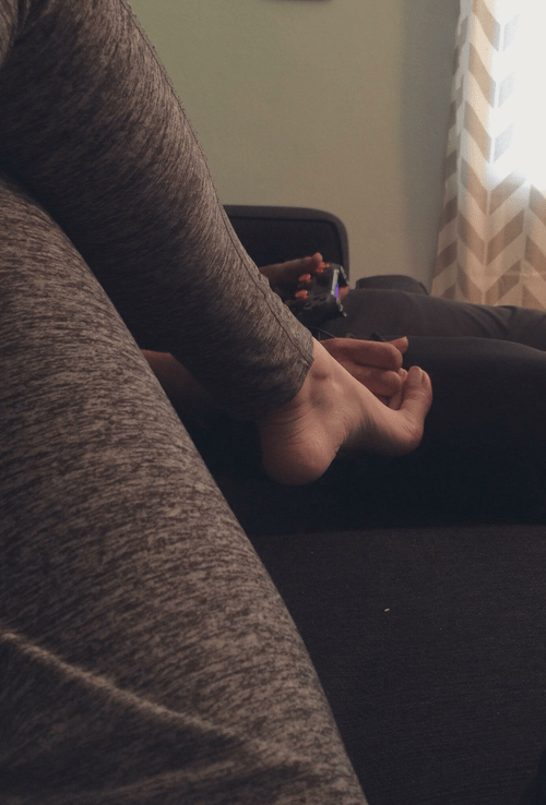 Alpha loves playing with my toes before we go into the bedroom. ðŸ˜‡