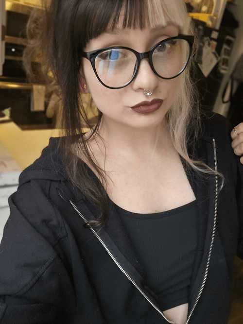 I feel like dark lipstick always looks better with glasses